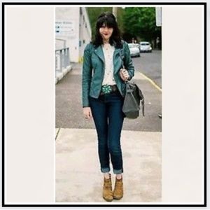 Anthropologie Cartonnier Faux Leather Jacket Green size 10